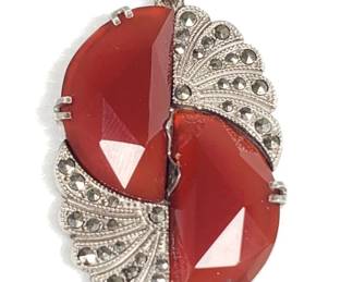 Sterling silver necklace with carnelian and marcasite stone pendant