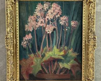 Vintage oil on canvas panel floral still life