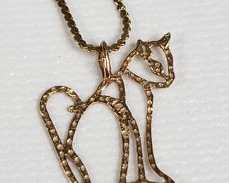 14k gold cat pendant on 585 Italian chain