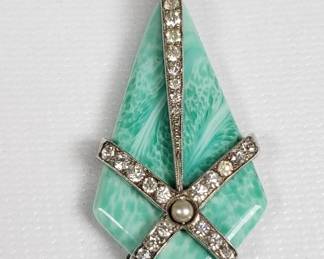 Vintage sterling silver, glass, and crystal pendant on sterling chain