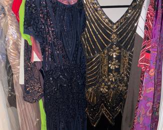 Gala gowns with sequins, 1920s flapper dress, additional fancy gowns 
