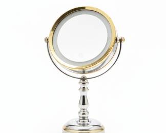 Vintage Brass Lighted Magnifying Vanity Mirror