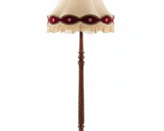 Vintage Floor Lamp with Burgundy Scalloped Shade and Fringe