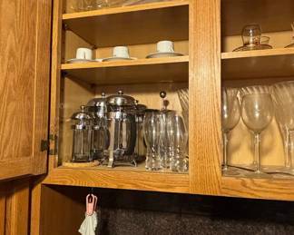 Assorted Kitchenware and Glassware Set with French Presses