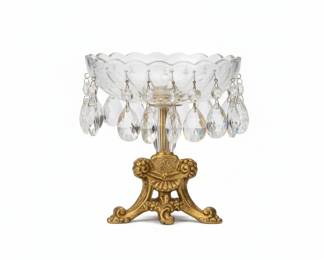 Crystal and Gilt Metal Compote Bowl with Prisms