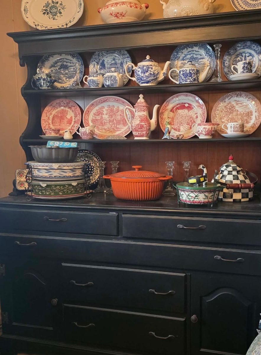 Welch dresser, hutch, storage cabinet, McKenzie Child’s tea pot