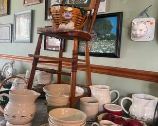 Longaberger stoneware huge mixing bowl, antique high chair