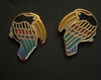 Vintage Laurel Burch enamel jewelry, “Toucan” earrings