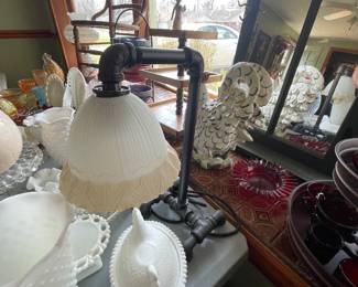 Up cycled pipe lamp desk lamp with glass shade