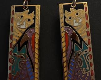 Vintage Laurel Burch enamel jewelry, “Jungle Friends” earrings