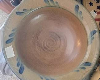 handcrafted salt-glazed stoneware serving bowl or platter manufactured by Rowe Pottery Works
