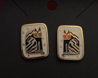 Vintage Laurel Burch enamel jewelry “Fantasticat” Cat earrings