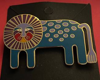 Vintage Laurel Burch enamel jewelry, “Leonardo” lion pin brooch