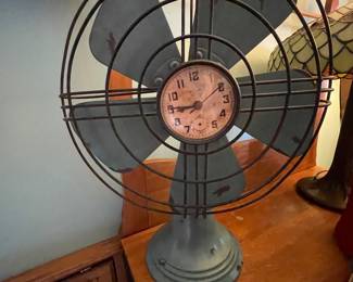 Up cycled vintage fan clock timepiece art piece decor