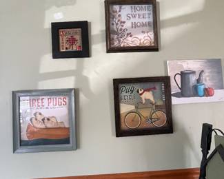 Home decor wall art pugs dog bicycle 