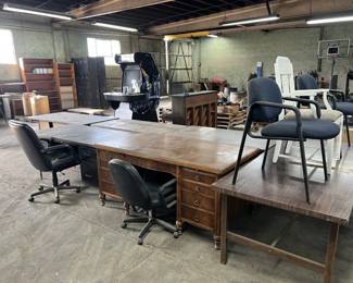 vintage executive desk, misc. tables, chairs, and office desks