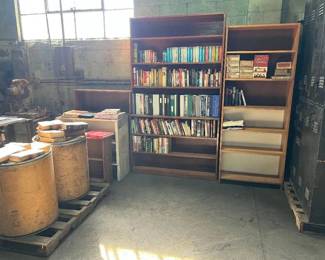 bookcases, misc. books, vintage cigar boxes