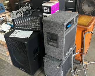 Carvin PA with two speakers and stands, plus two additional Carvin speakers