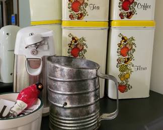 Vintage canisters, sifter