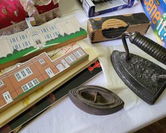 Old sad irons, etc.