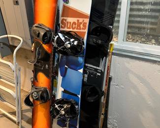 Snowboards, skiis, boots and bindings......