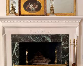 Super cool ancient gilt mirror...brass surround, old masters original oil painting