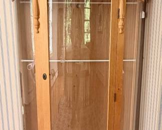 Curved Pine Glass Cabinet - with shelves, Birdsey original OIL painting