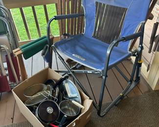 camp chair and camping pans