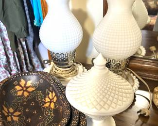 Hobnail Milk glass lamps 
