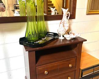 console cabinet, more Mid Century Modern L E Smith Green Swung vase