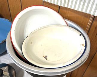 enamel ware bowls, and aluminum bowls