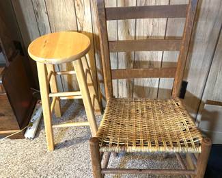 cane bottom chair and stool
