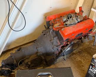 Chevrolet date coded 1962 283 small block with 2 speed power glide transmission attached - ran when taken out. Has sat here a long time. Needs a total rebuild 