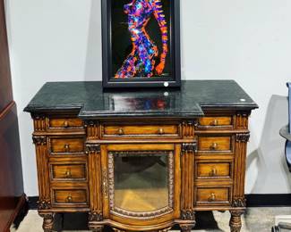 Marble top Cabinet and Artwork by OZ Orlando Estate Auction