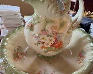 Handpainted pitcher and bowl