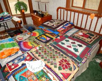 Hand made quilting items, parts of furniture set, plant stand