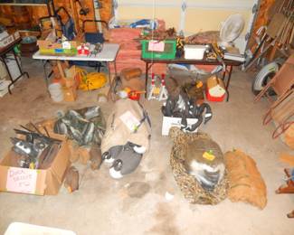 decoys, traps in green box, insulation, folding chairs