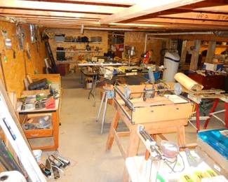 Long view of woodworking area in basement