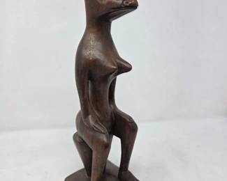 75 VintageHandCarvedAfricanFolkArtWoodZoomorphicFertilityStatue