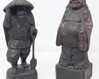 72 LaughingBuddahJurojinHandCarvedWoodenSculptures