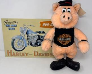 181 HarleyDavidsonDuoGlideMetalSignStuffedPig