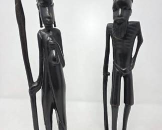 76 2VintageAfricanTribalHandCarvedMaleEbonyWoodStatues
