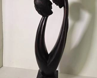 70 AbstractMCMSculptureOfEmbracingCoupleHandCarvedDarkWood
