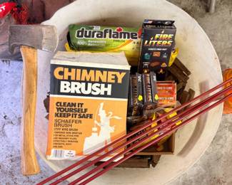 107 KindlingFireLitersFirelogAxeChimneyCleaningBrush