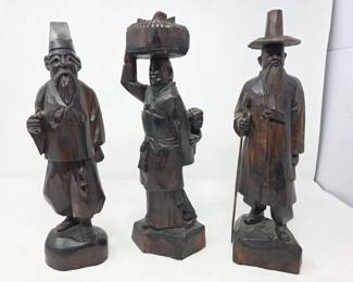 77 SetOfThreeVintageHandCarvedWoodenChineseFigurines