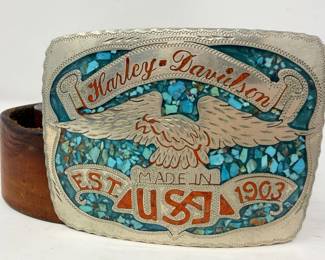 3 HarleyDavidsonSilverTurquoiseBuckleWithLeatherBelt