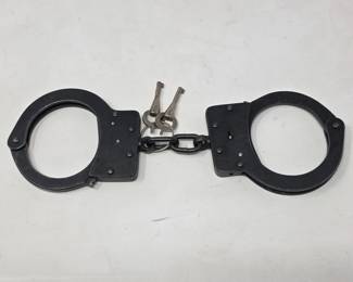 175 VintageProfessionalGradeBlackCarbonSteelChainLinkHandcuffs