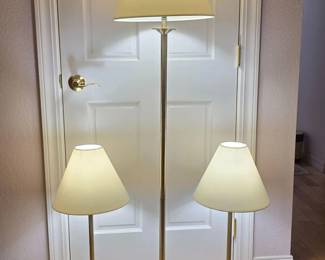 120 SetOf3MatchingBrassLamps1FloorLamp2TableLamps