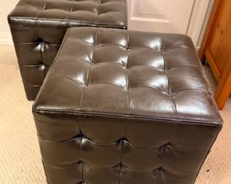 94 2DarkBrownFauxLeatherCubeOttomans
