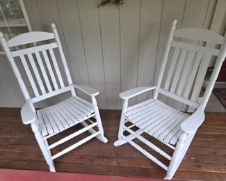 13 PairOfClassicWhiteWoodOutdoorRockingChairs